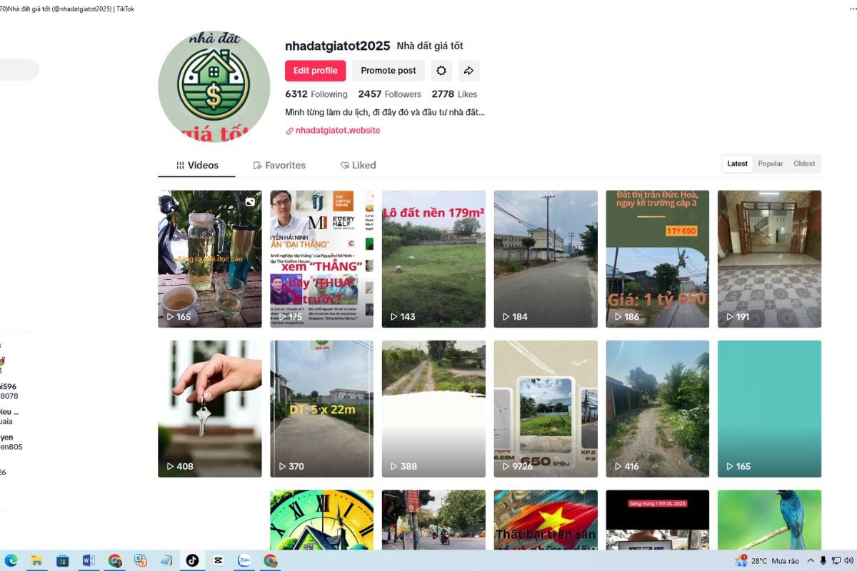 Về Nhà đất chính chủ: có ảnh chụp tài khoản Tik Tok Nhà đất giá tốt, thành viên chủ yếu!