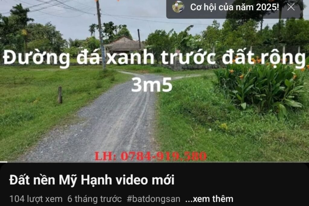 Ảnh chụp màn hình video YouTube giới thiệu lô đất nền Mỹ Hạnh là sản phẩm nhà đất chính chủ.